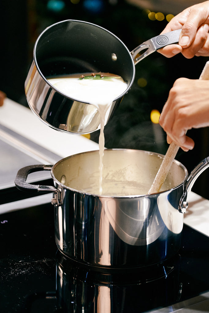 Stainless Steel Base Cookware Set of 5 – 14cm Milk Pan; 16cm, 18cm, & 20cm Saucepans; and 24cm Frying Pan