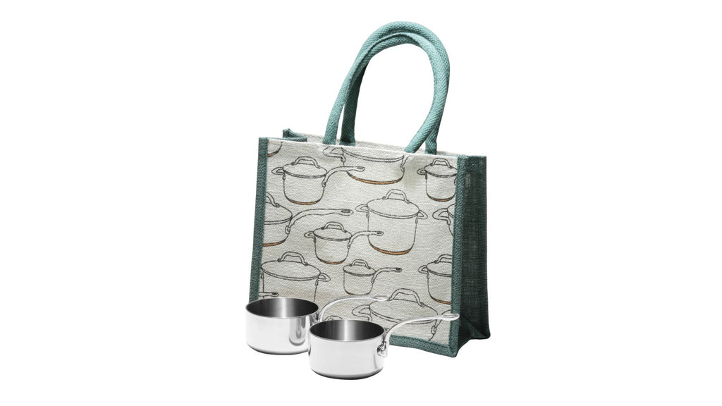 Set 2 Stainless Steel Tri-Ply Mini Pans with Small Tote Bag