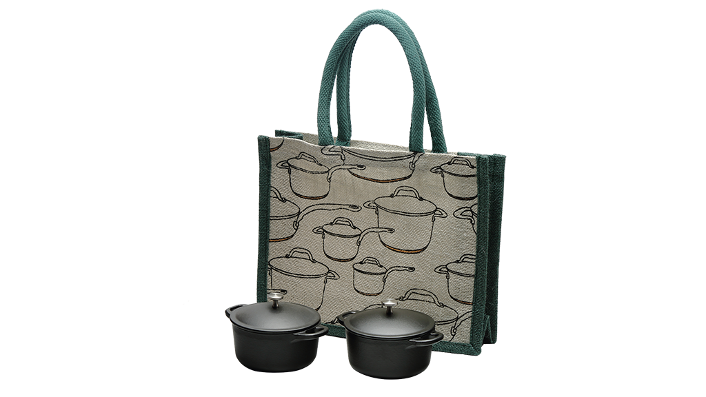 Set 2 Cast Iron Mini Casseroles with Small Tote Bag