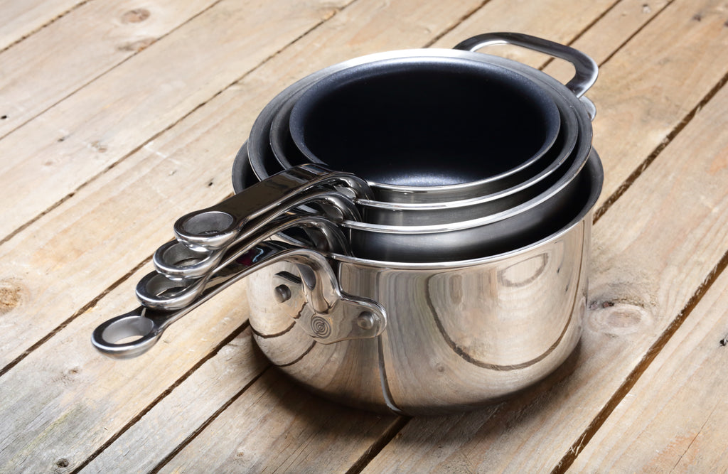 Stainless Steel Tri-Ply Set of 6 – 14cm, 16cm, 18cm & 20cm Saucepans; 24cm Stockpot and 24cm Frying Pan