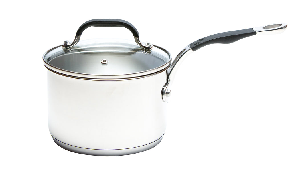 Stainless Steel Base Cookware Set of 5 – 14cm Milk Pan; 16cm, 18cm, & 20cm Saucepans; and 24cm Frying Pan