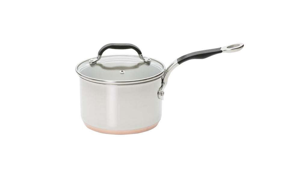 Copper Base Cookware Set of 5 – 14cm Milk Pan; 16cm, 18cm, & 20cm Saucepans; and 26cm Saute Pan