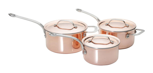 Copper Tri-Ply Set of 3 – 16cm, 18cm & 20cm Saucepans