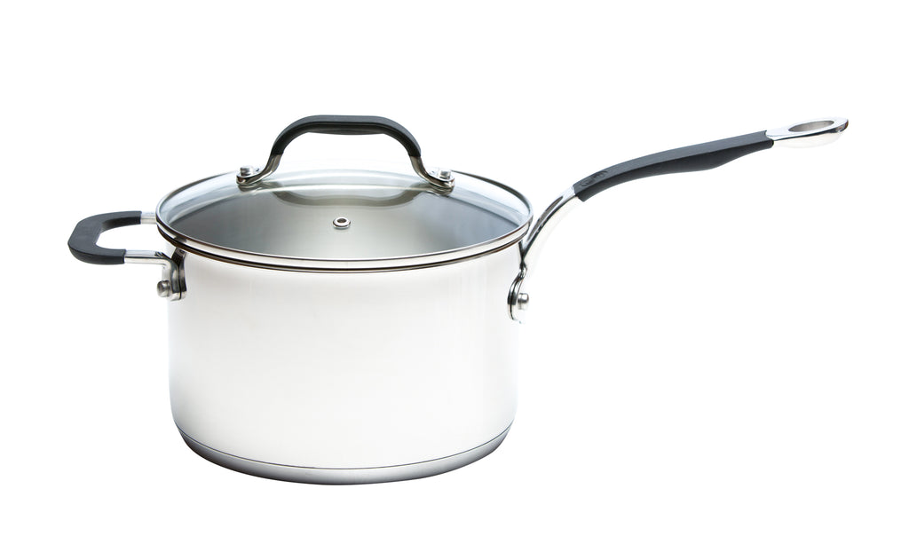 Stainless Steel Base Cookware Set of 5 – 14cm Milk Pan; 16cm, 18cm, & 20cm Saucepans; and 24cm Frying Pan