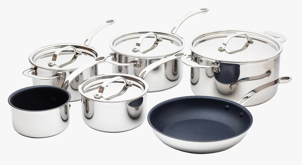 Stainless Steel Tri-Ply Set of 6 – 14cm, 16cm, 18cm & 20cm Saucepans; 24cm Stockpot and 24cm Frying Pan